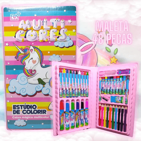 Maleta de pintura Rosa Unicórnio Simples com capa de unicórnio