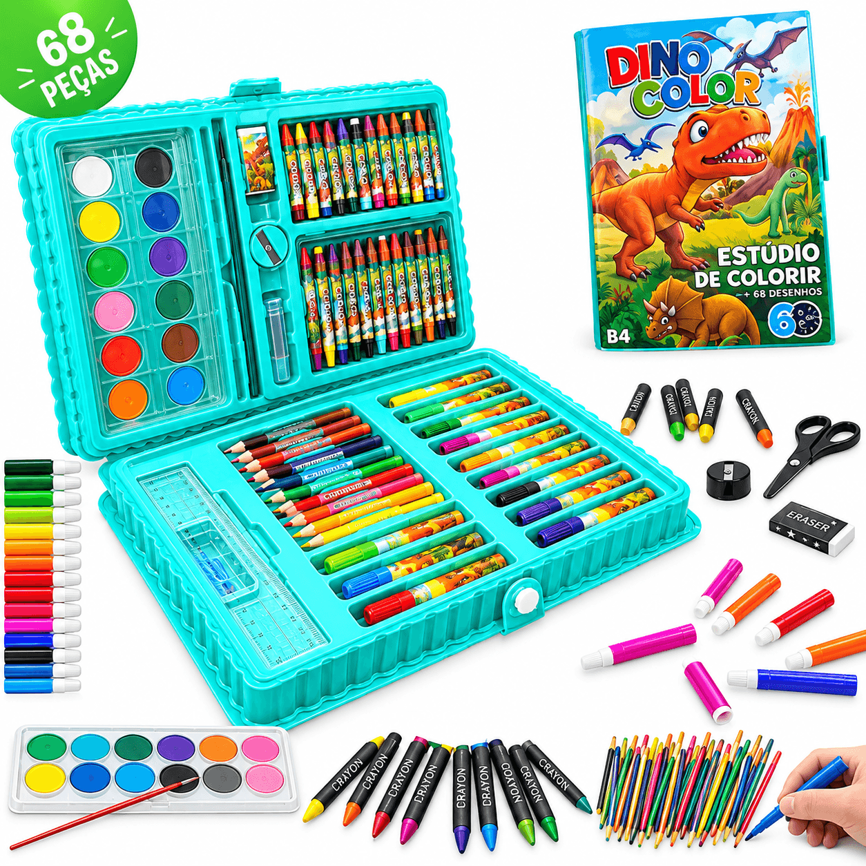 Maleta de pintura Azul Dinossauro com capa de dinossauro